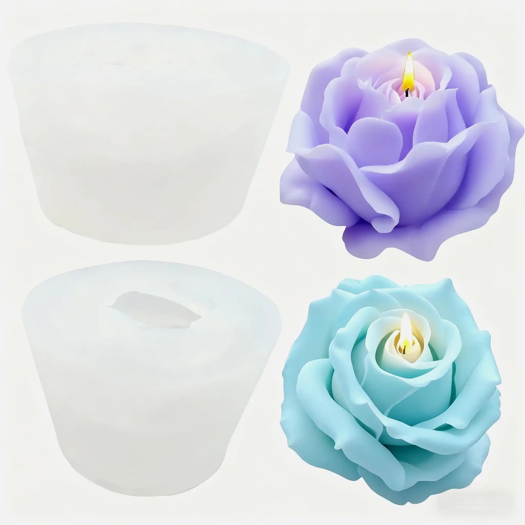 Soap Making Gifts - 2個入り、ロマンチックな3Dバラのシリコン製キャンドル型 - 再利用可能で高品質な花型の型。アロマキャンドル、手作り石鹸、レジン作りに最適 - バレンタインデー、母の日のギフト、家庭用および結婚式の装飾に。繊細な花びらのデザイン、滑らかな質感、精巧な作り。