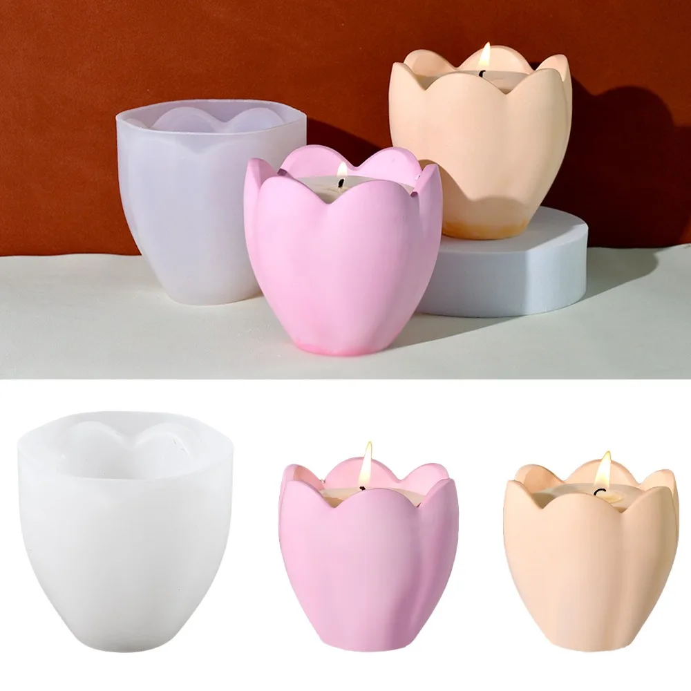 Soap Making Gifts - チューリップキャンドルホルダーシリコーン金型花樹脂石鹸箱作成ツール植物燭台誕生日プレゼント石膏ジュエリー収納ボックス