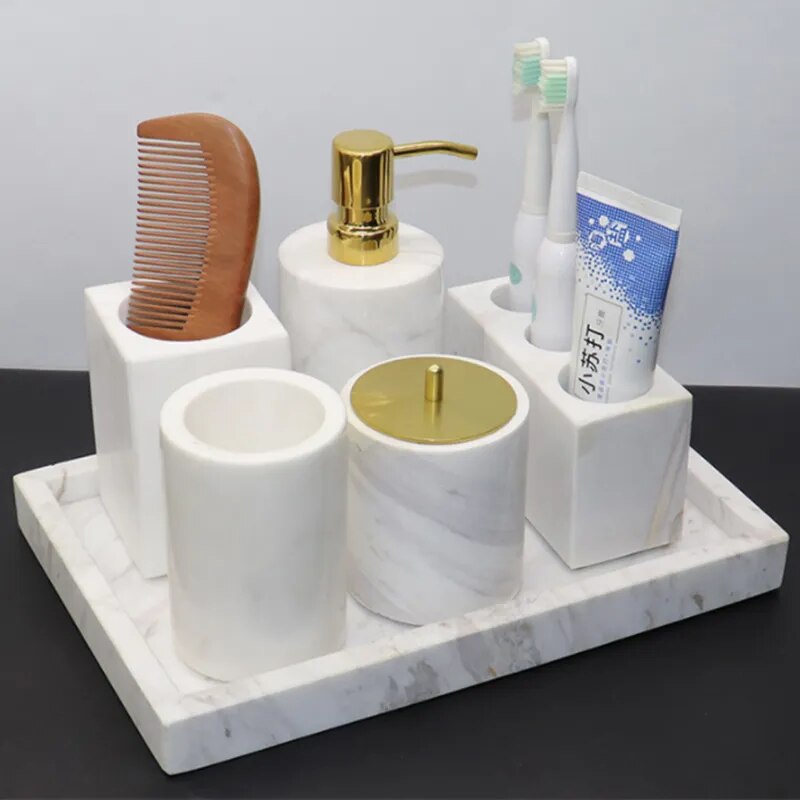 Soap Making Diy Kit - 1pc 北欧大理石素材のバスルームアクセサリー用品ソープディスペンサー口カップ歯ブラシホルダー皿綿棒ボックス