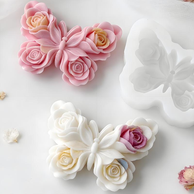 Soap Making Instructions - DIY ローズバタフライフォームシリコーン型手作りアロマキャンドル石膏エポキシ樹脂装飾型石鹸キャンドル作成用品